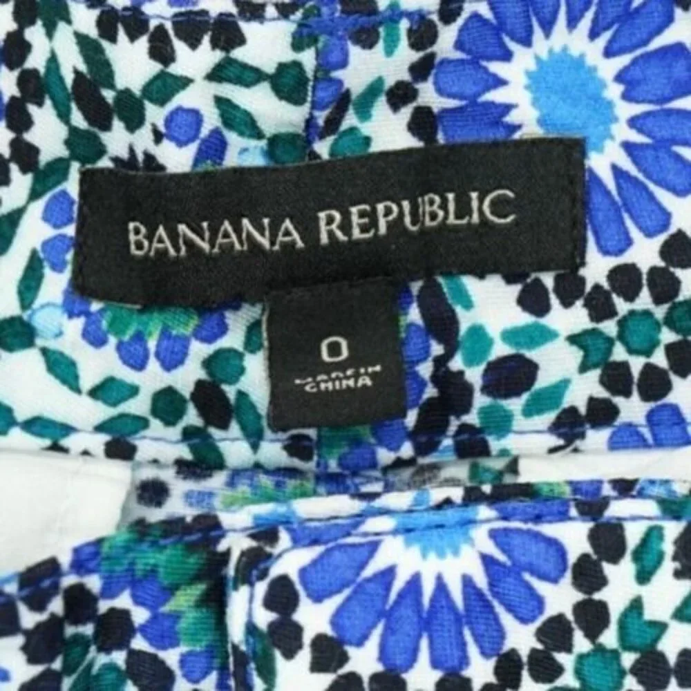 BANANA REPUBLIC Women's Blue Floral Geometric Wide Leg Tie Waist Pants Sz 0‎